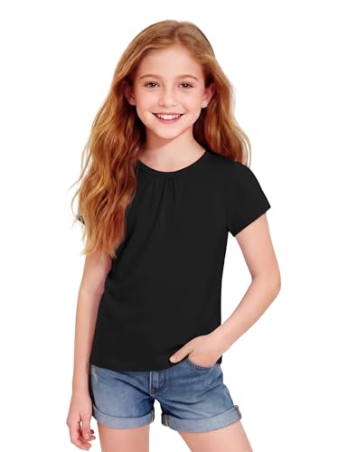 Image of Girls Short Sleeve Shirts Cotton Crew Neck T-Shirt Kids Plain Tees Tops Size 5-12 Years