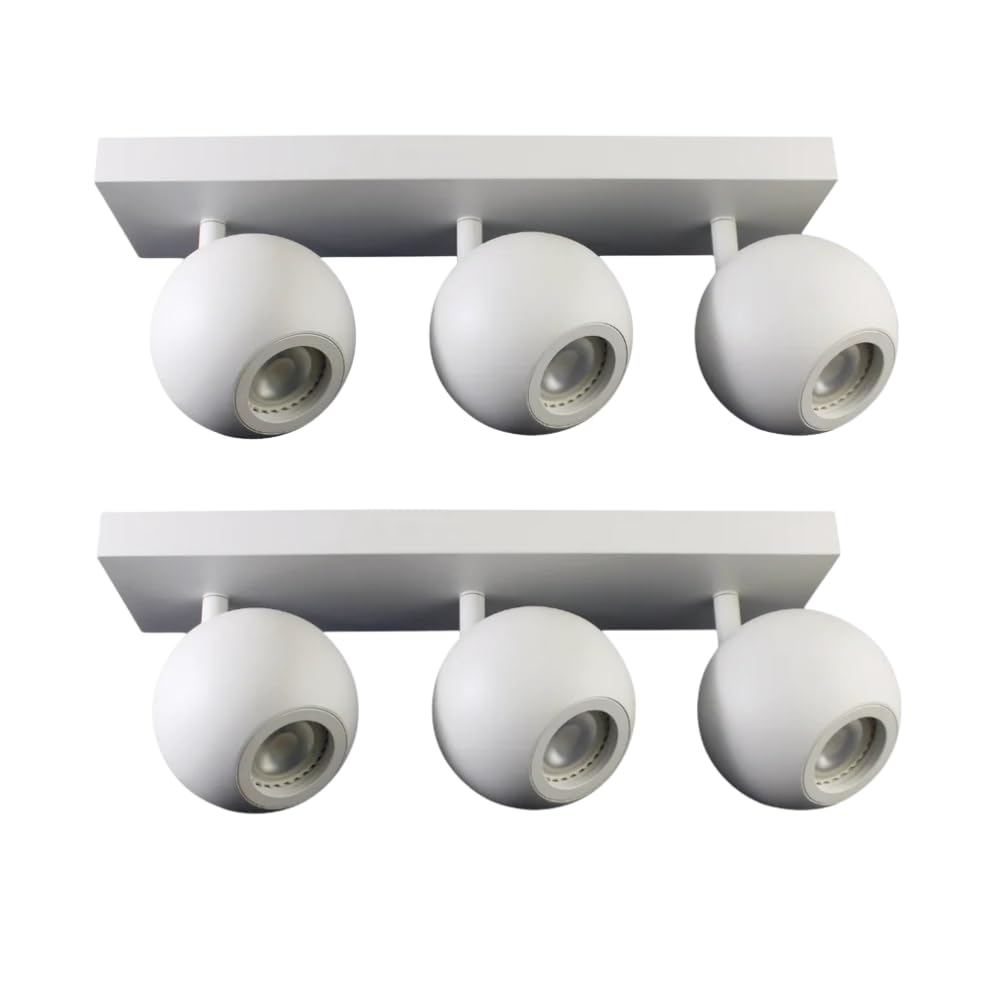 Deckenspots GLOBE 3-flammig Weiß 2 Stück Ø10cm LED Deckenlampen auf Spotbalken aus Metall mit GU10-Fassung - Drehbare Spotlampen für Wohnzimmer, Küche & Flur