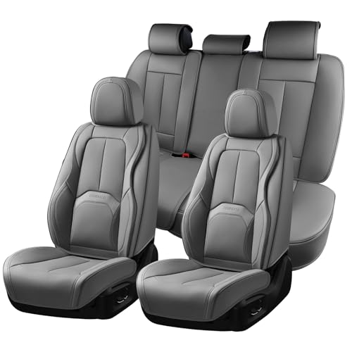 Image of Coverado Car Seat Covers Full Set, Premium Nappa Leather Seat Covers for Car, Waterproof Car Seat Protector with Lumbar Support, Automotive Seat Covers Universal Fit for Most Cars SUV Truck(Gray)