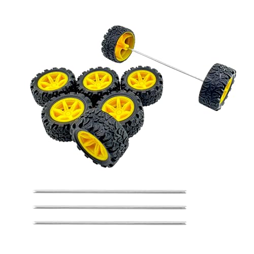 8PCS Toy Car Wheel Toy Car Rubber Tire Wheel with Metal Shaft Axles for RC Car Truck DIY Model Toy Building Project (2x34mm Yellow)