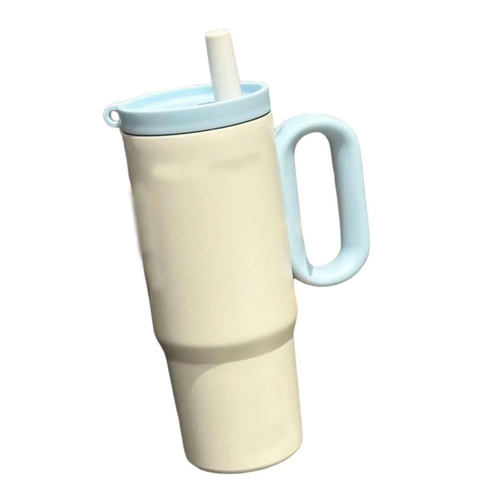 DYRBF - Vaso aislado al vacío de acero inoxidable de gran capacidad con asa y popote, taza de café a prueba de fugas con mango ergonómico, botella de agua sin BPA, compatible con portavasos de coche