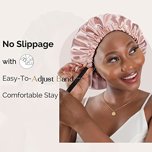 Yanibest Satin Bonnet Silk Bonnet Hair Bonnet For Sleeping Satin Cap Extra Large Reversible For Women Curly Natural Hair Blush Pink #TOP5