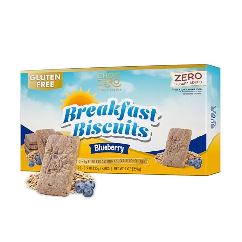 Choczero Blueberry Breakfast Biscuits – No Added Sugar, Keto & Gluten Free High Fiber Snack Cookies, 30 Per Box (9 Oz)