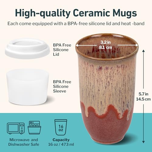Image of NOVA CERAMICS Travel Coffee Cup- Travel Coffee Tumbler - On the Go Coffee Mug - Microwave & Dishwasher Safe Green CoffeeTumbler - Gifts For Women Men Him Her - 16oz - Jupiter