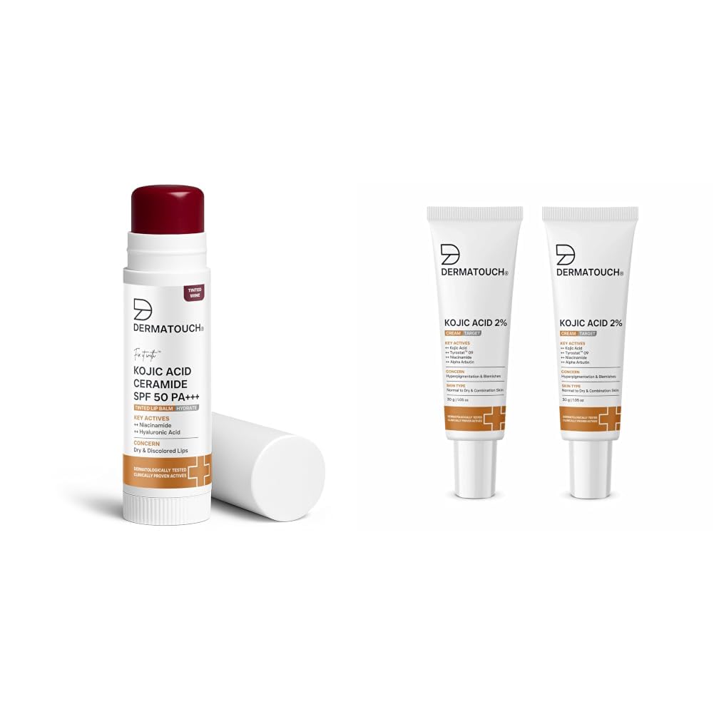 DERMATOUCH Kojic Acid Ceramide SPF 50 PA+++ Tinted Wine Lip Balm - 5g & Kojic Acid 2% Brightening Cream with Niacinamide & Tyrostat-image-44