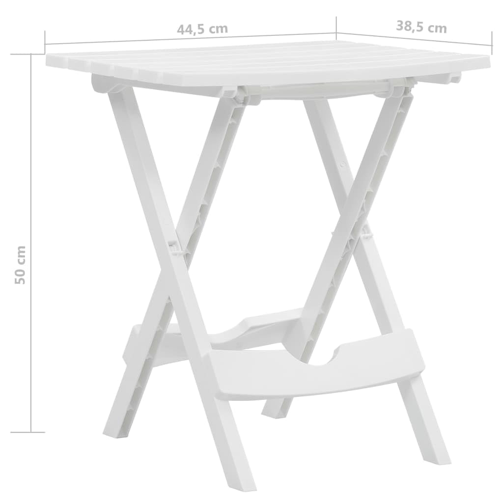Składany stół ogrodowy, biały, 44,5 x 38,5 x 50 cm, wykonany z odpornego na warunki atmosferyczne materiału PP, na taras i balkon, składany stolik pomocniczy o lekkiej konstrukcji dla łatwego