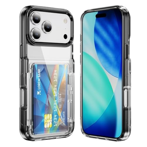 Coque antichoc iPhone 14 Pro Max silicone transparent avec fente carte noir