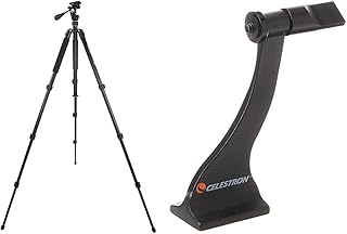 Celestron Hummingbird Fast Action Pan Tilt Head Tripod - Excellent Choice for a Spotting Scope, Binocular or Camera, Black (82051) & 93524 Roof and Porro Binocular Tripod Adapter, Black