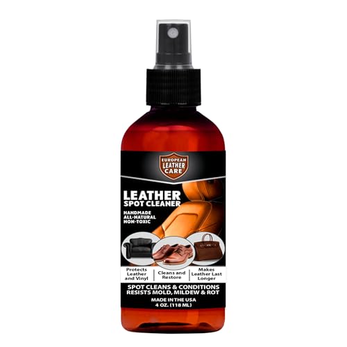 European Leather Care Leather Spot Cleaner 4 oz Car Leather Cleaner and Conditioner for Leather Couch Cleaner, Furniture, Car Seat, Shoes, Boots, Purse - Natural Ingredient Leather Shoe Cleaner USA