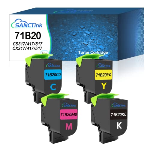 SANCTink Kompatibel Tonerkartuschen für Lexmark 71B20K0, 71B20C0, 71B20M0, 71B20Y0 CX317dn, CX417de, CX517de, CS317dn, CS417dn, CS517de 3000 Seiten Schwarz, 2300 Seiten Cyan Magenta Gelb(4 Stück) Cover