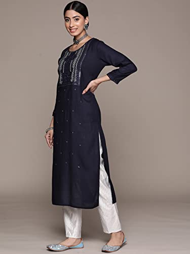 Image of ishin Women's Viscose Straight Embellished Straight Kurta