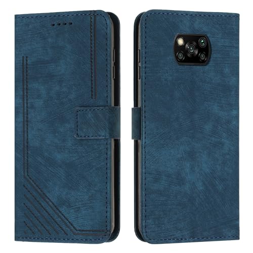 Étui Xiaomi Poco X3 bleu avec dragonne et porte cartes