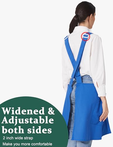 Image of Cozy Adjustable Cross Back Aprons for Women with Pockets Cotton Linen Cooking Kitchen Baking