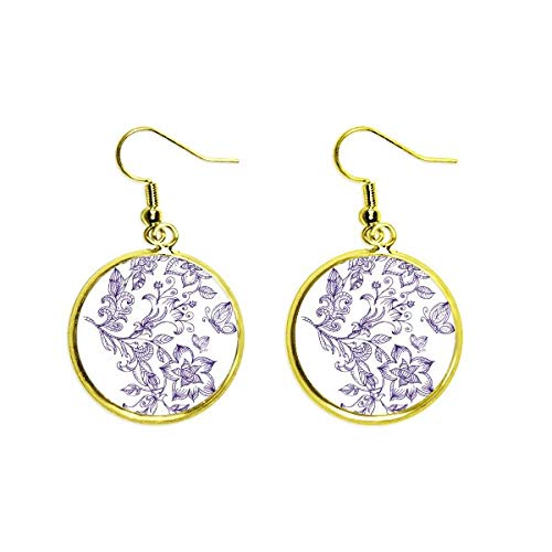 Pendientes dorados gota Lila con patrón clásico para realzar tus looks de oficina y eventos de noche