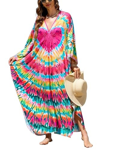Image of IMAGEKOPE Women's Plus Size Animal Print V-Neck Batwing Kaftan Beach Dress Bathing Suit Cover-Up Loungewear