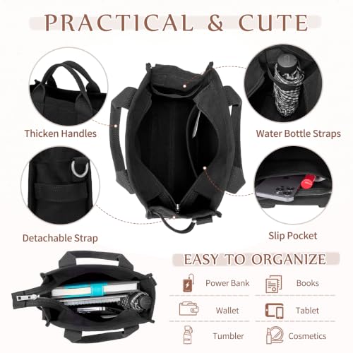 Image of VASCHY Canvas Tote bag, Casual Reusable Work Totes for Women Teachers with Zippers Pockets Crossbody Shoulder Bag Purse