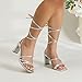 Amoji Women 3 Inch Strap Up Heels Lady Heeled Sandal Ankle Strappy Wedding Party Dressing Dress Shoes 331 Silver Heels Size 8 women