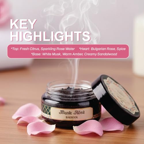 Image of Devdarshan Musk Rose Bakhoor (50g) Pack of 1| Premium Long-Lasting Oriental Aroma | Natural Resin for Home Fragrance, Meditation & Relaxation | Luxurious Scented Bakhoor