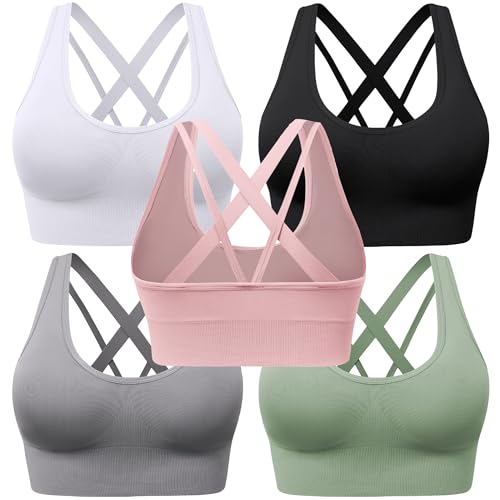 Image of Evercute Cross Back Sport Bras Padded Strappy Criss Cross Cropped Bras for Yoga Workout Fitness Low Impact