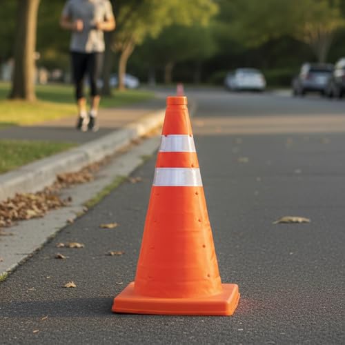 18 Pop-Up Safety Traffic Cone High Visibility Portable Collapsible Cone | Durable Plastic Reflective Bands for Roadside Construction Car Emergency Parking Use