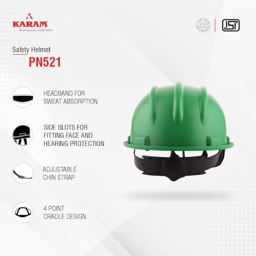 Image of KARAM ISI Certified Plastic Cradle & Rachet Type Adjustment |Safety Helmet for Industrial|Safety Helmet for Men Industrial (PN521)(RED)(Pack of 3)