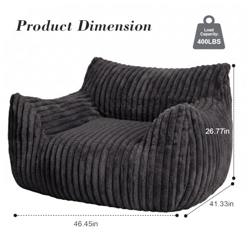 LaoGeoRon Giant Bean Bag Chairs for Adults, Large Plush Bean Bag Chair with Armrests and Side-Pocket, Living Room Beanbag Chair with Memory Foam Filled, Vacuum-Compressed for Easy Gifting, Black - Image 2