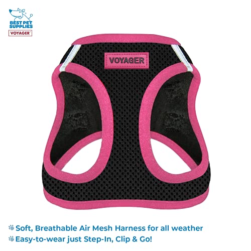 Image of Voyager Step-in Air All Weather Mesh Harness and Reflective 5 ft Dog Leash with Neoprene Handle for Small, Medium and Large Breed Puppies by Best Pet Supplies - Pink Trim, XL