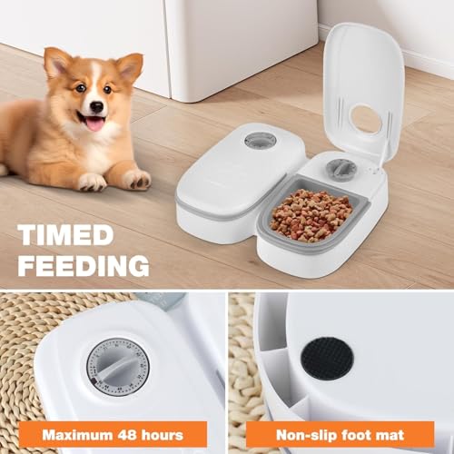 DAJASD Automatic Cat Feeder, 2 Meals 700 ml Dry and Wet Food Dispenser, Automatic Feeder for Dogs and Cats with 48 Hour Timer for Cats and Small Dogs - Grey - Image 2