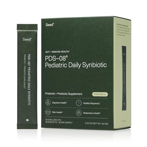 Seed PDS-08 Pediatric Daily Synbiotic - Fiber-Based Prebiotic & Probiotic for Kids - Digestive Health, Regularity, Constipation Relief - Ages 3-17 - Vegan and Shelf-Stable - 30 Sachets (30-Day Supply)