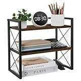 Desktop Shelf Organizer, 2 Tier Office Shelves, Wood Desk Organizer Storage Rack and Freestanding Display Shelf for Office, Dormitory, Home (Retro)