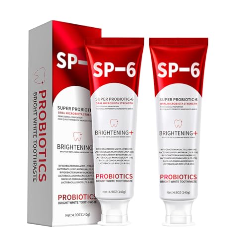 SP-6 Probiotic Toothpaste 2Pcs - Teeth Whitening, Fresh Breath, Plaque Removal & Gum Care, Enamel Safe Formula with Natural Ingredients for Sensitive Teeth, Refreshing Cool Mint Flavor