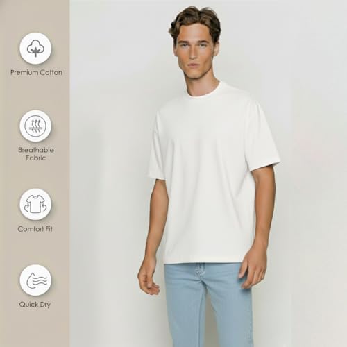 Image of Van Heusen Men's Premium Cotton Oversized Drop Shoulder Brand Logo T-Shirt