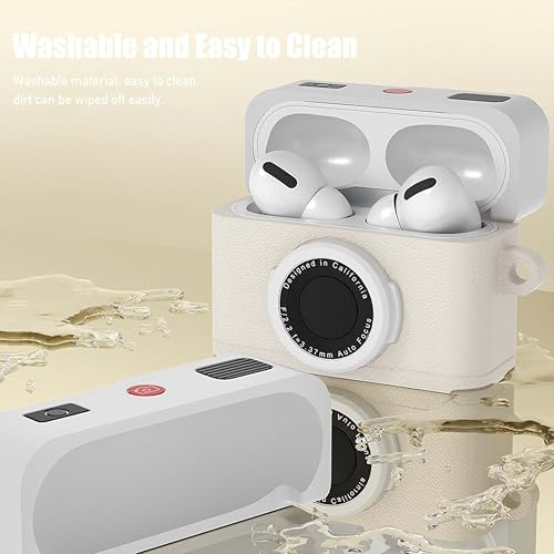 Image of Retro Camera Silicone Case Cover for Apple Airpods Pro 3 (2025) with Carabiner (Cream, Retro Camera)