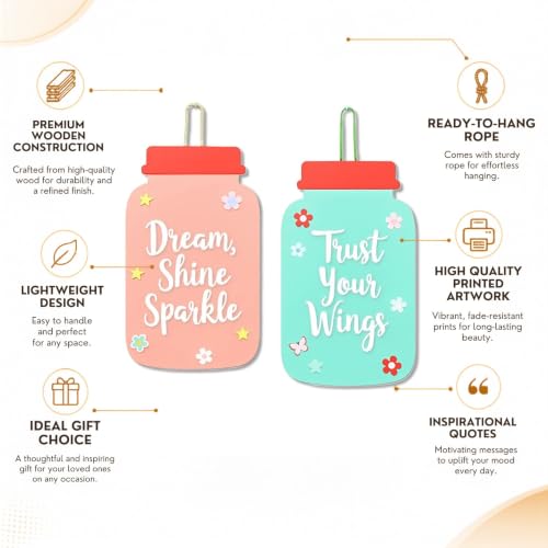 Image of GiftOday Dream Shine Sparkle Wall Hanging | Multicolor Wooden Art | Size 7.5 x 12 Inch | Decorative Masterpiece for Living Room, Kitchen Decor, Bedroom | Home Decor and Gift Idea | Set of 2