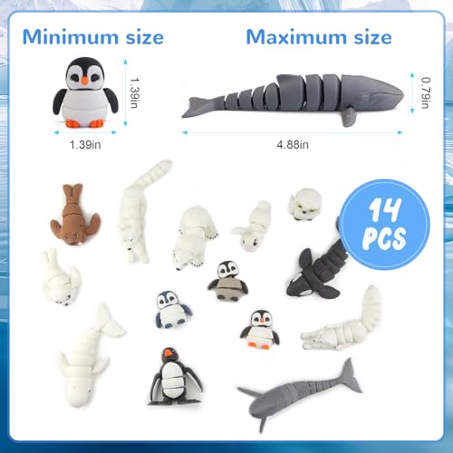 Image of 14PCS 3D Printed Arctic Animals Figurines Toys, Realistic Polar Animal Toy