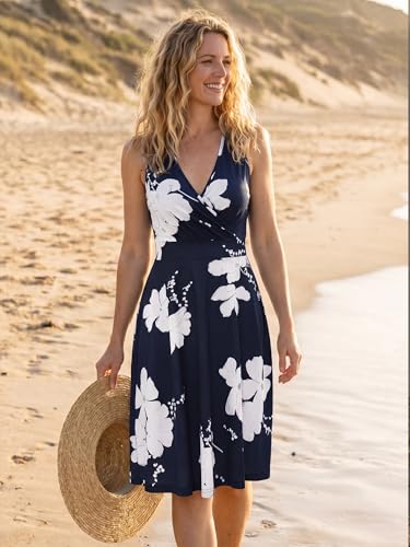 Image of GUBERRY Womens Wrap V Neck Sleeveless Sundress Summer Flare Tank Dress with Pockets