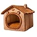 DICOCO ペット小屋 ふわふわ猫ハウス 室内冬専用 角屋根デザインの猫犬ベッド 水洗い可能で快適で可愛いキャットハウス 防寒対策 暖かい イエローSサイズ