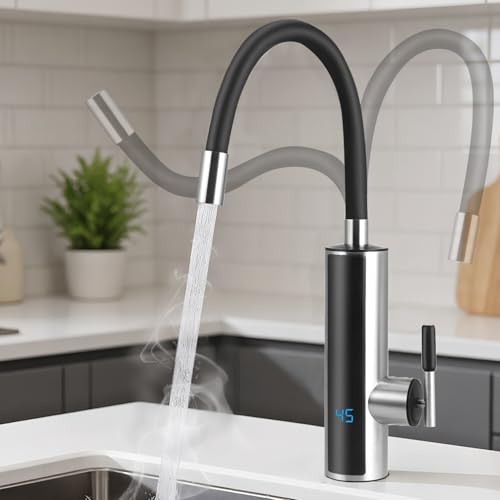 Wasserhahn mit Durchlauferhitzer Küche, 230V 3000W Sofortiger Warm Elektrischer Wasserhahn mit LED...