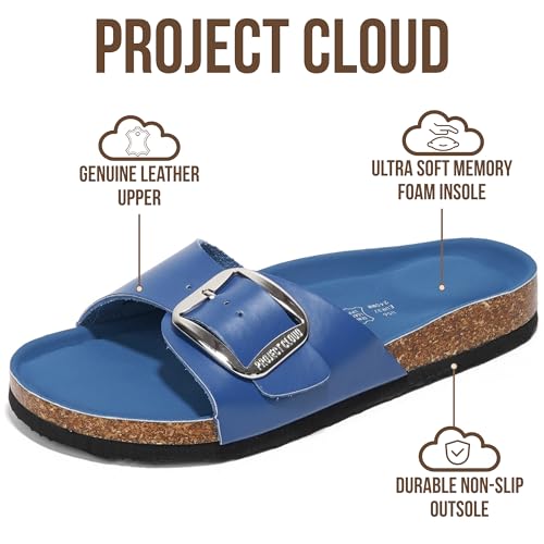 Image of Project Cloud 100% Genuine Leather Sandals Women Dressy Beach Essentials Slides for Women Footwear - Lightweight with Memory Foam Insole Sandals for Women 2026 - Womens Slides