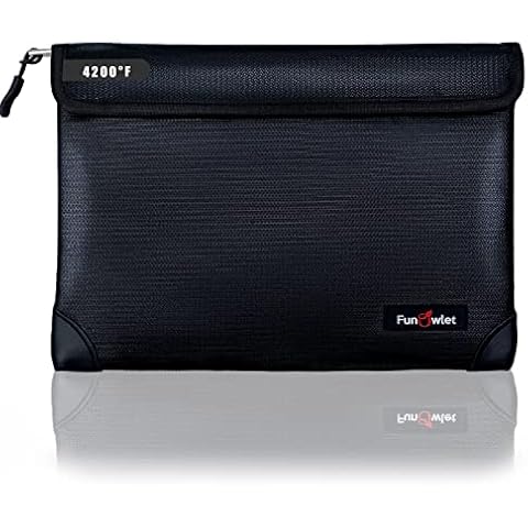 Fireproof Waterproof Money Document Bag - with 4200°F Heat Insulated Safe Storage Pouch with Zipper, Upgraded 8 Layers of Functional Material for Valuables (11"x7.7" Black) Cover