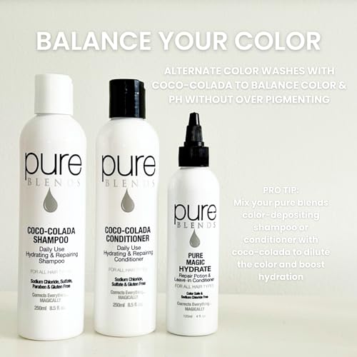 Pure Blends Chestnut Hydrating Color Depositing Shampoo for Color Treated Hair, 8.5 Oz - Semi Permanent Hair Dye Prevents Color Fade, Extends Color Service, Nourishes & Protects