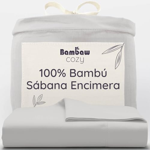 Bambaw Sabana Encimera Cama 180x200 cm Bambú, 270x290 cm, Sabanas Antiacaros, Termorreguladoras y Duraderas, Sábanas Frescas Verano e Invierno, Ropa Cama Bambu Suave (Gris)