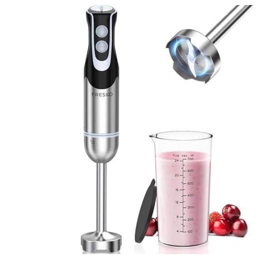 FRESKO Immersion Handheld Blender 500W with 700ml Beaker, 12-Speed & Turbo Mode Hand Blender Stick, 304 Stainless Steel Blades for Soup, Smoothie, Puree, Baby Food
