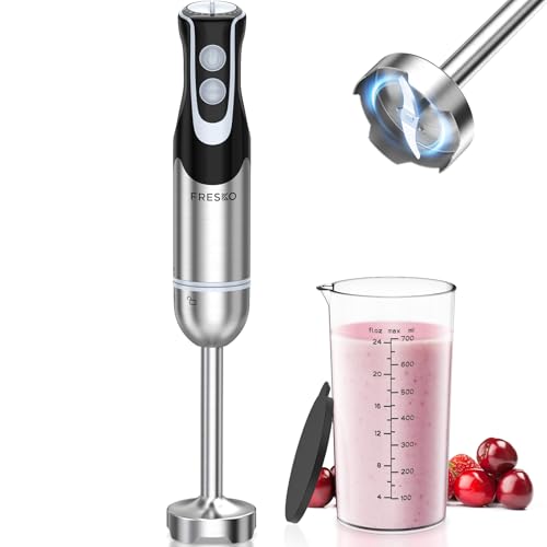 Image of Immersion Blender Handheld, 2-In-1 Hand Blender with 12-Speeds & Turbo Mode | 500W Emulsion Blender, 24oz Beaker, Stainless Steel Blade，Stick Mixer for Baby Food, Smoothies, Soups & Sauces
