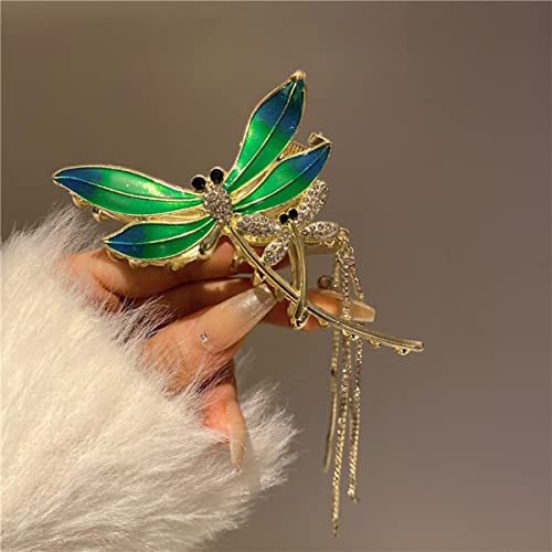 Dragonfly Hair Claw Clips Tassel Hair Clips Summer Hair Styling Accessories Green Dragonfly Tassel Rhinestone Design Hair Clamps Barrette Hair Clips For Women Girls Hair Clip For Thick Hair #TOP1