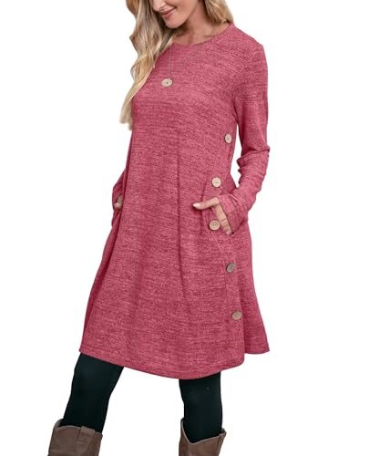 Aokosor Damen Langarm Strickkleid Rot L