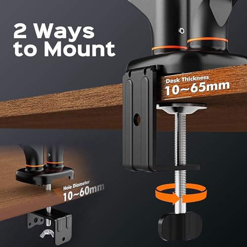 Image of iVOOMi Power X2 Black Dual Monitor Stand for Desk with 100 x 100mm VESA Mount, Adjustable Gas Spring Monitor arm with Grommet Mounting Base for 15-34'' 2-20 kgs Screens, 1 Year Warranty