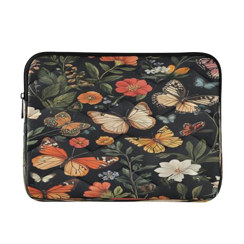 Monarch Butterfly Floral Dark Laptop Sleeve for 13-13.3 IN Water Resistant Portable Laptop Sleeve Bag Carrying Sleeve Bags for Men Women Boys