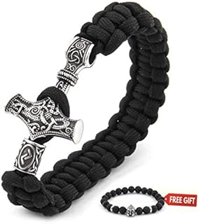 BAVIPOWER Viking Mammen Thor Hammer Braided Bracelet, 4 Length Options Stainless Steel Asatru Pagan Jewelry for Men Women