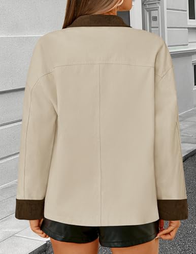 ZESICA Women's Lightweight Trendy Jackets 2025 fall Contrast Collar Zip Up Cotton Oversized Casual Cargo Barn Jacket4